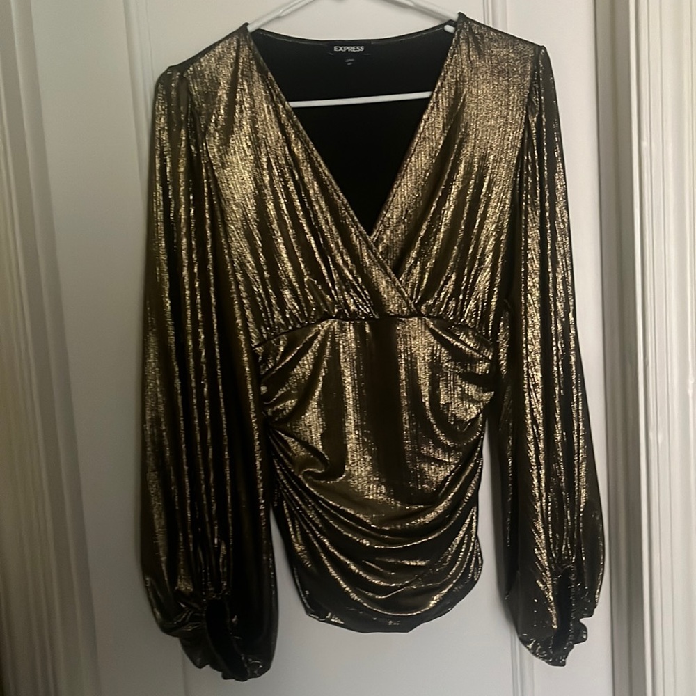 Gold and black shiny xs v neck long sleeve fancy shirt